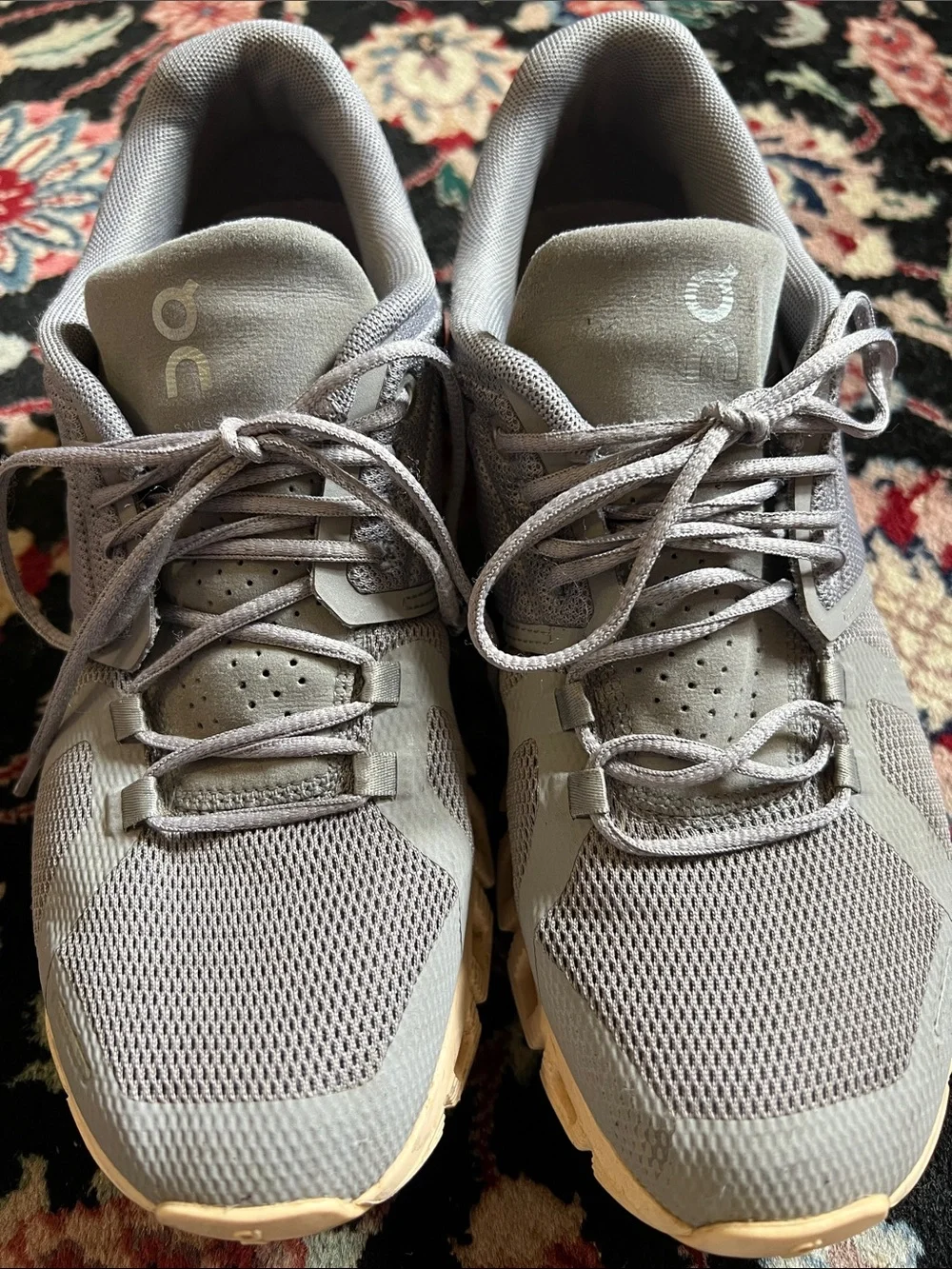 On Running Women’s Athletic Shoes in Light Gray with Tan Sole